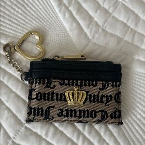 Juicy Couture Black and Cream Card Holder with Gold Heart Keychain